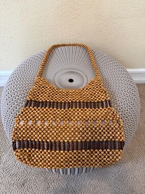 Handmade Beaded Shoulder Bag in Honey Brown